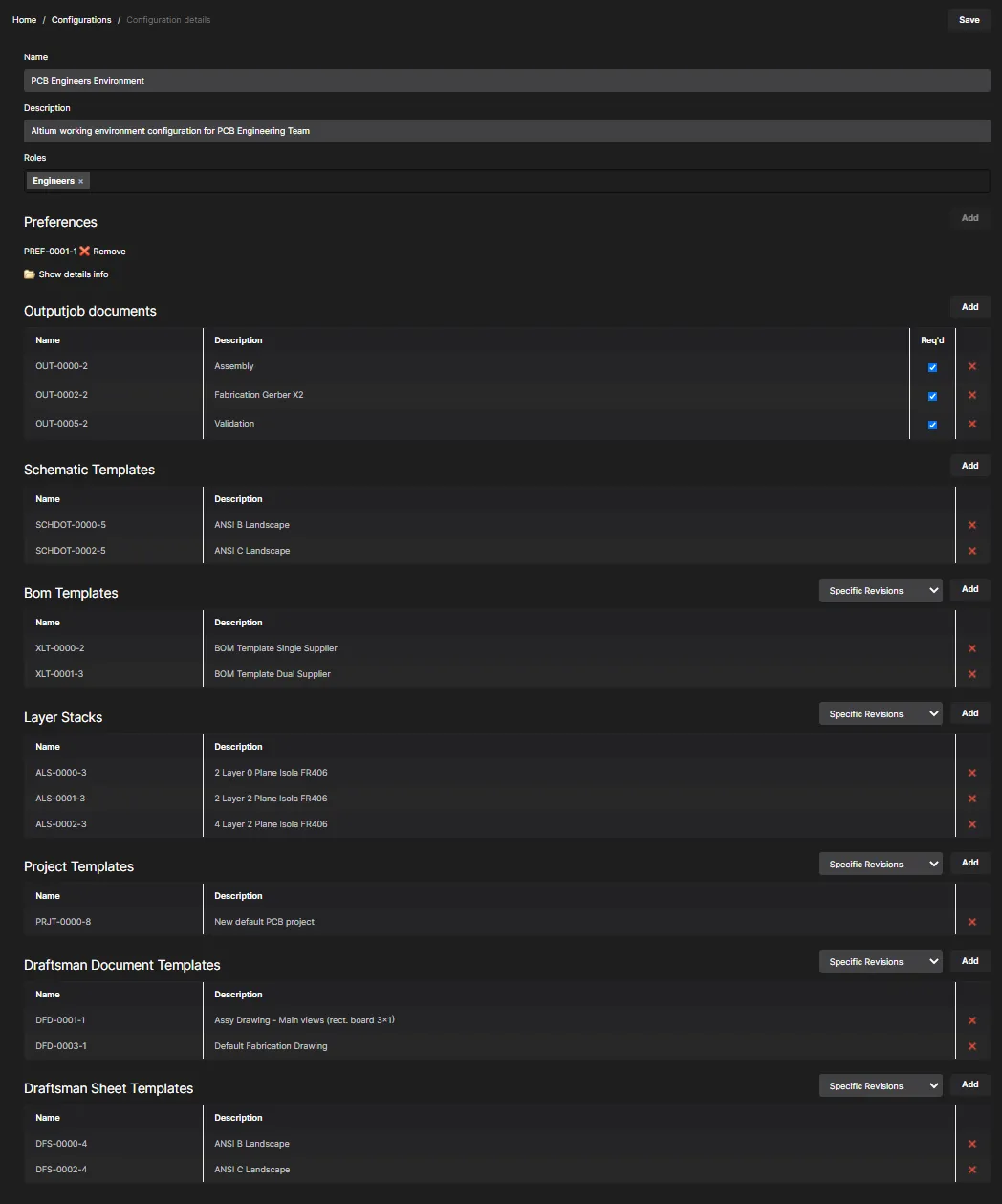 Example defined environment configuration.